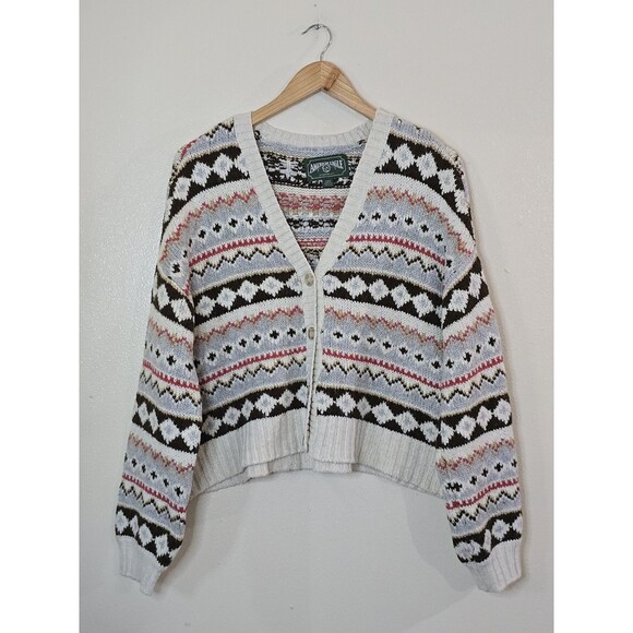 American Eagle Fair Isle Cardigan Sweater Womens Medium Knit Button Front Cozy - Picture 1 of 10